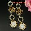Vintage Classic Clover Pendant Earrings With Light Luxury Fragrance Japanese Korean Fashion High Grade Studded
