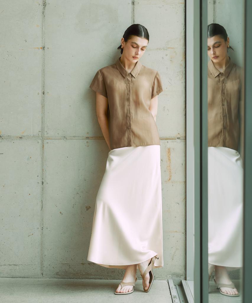 ZEROSTREET Lezero Satin Long Skirt / Cream