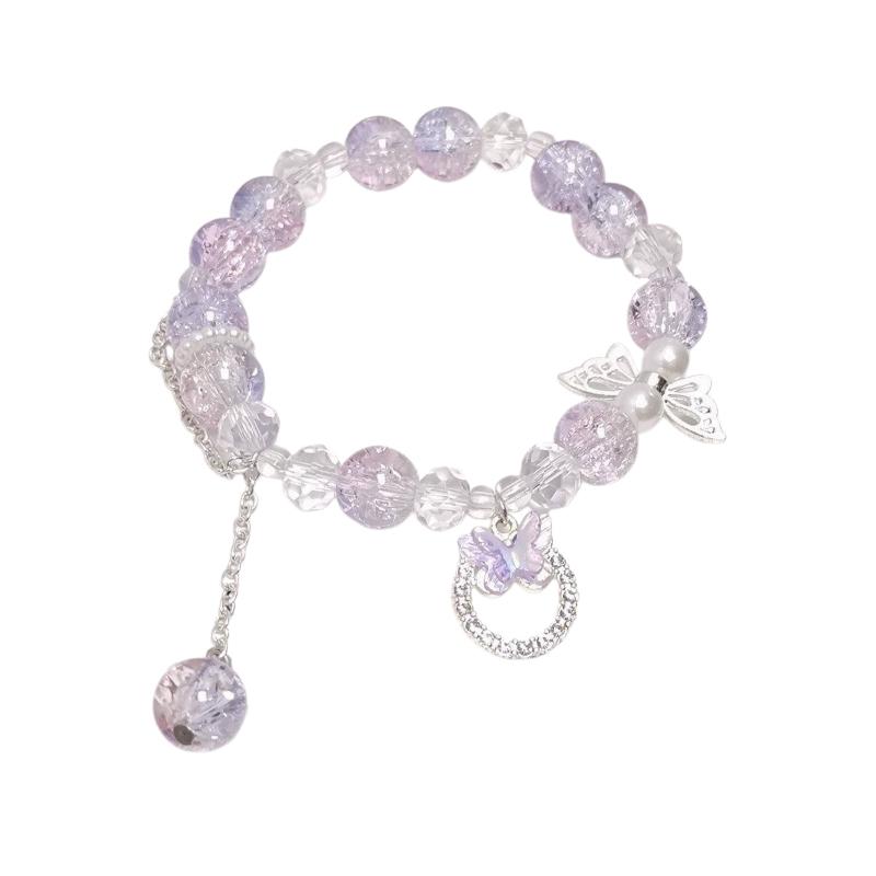 

Sweet Chinese Style Butterfly Beaded Bracelet For Women Temperament Colorful Glass Beads Elastic Rope Bracelets Jewelry Gifts A12