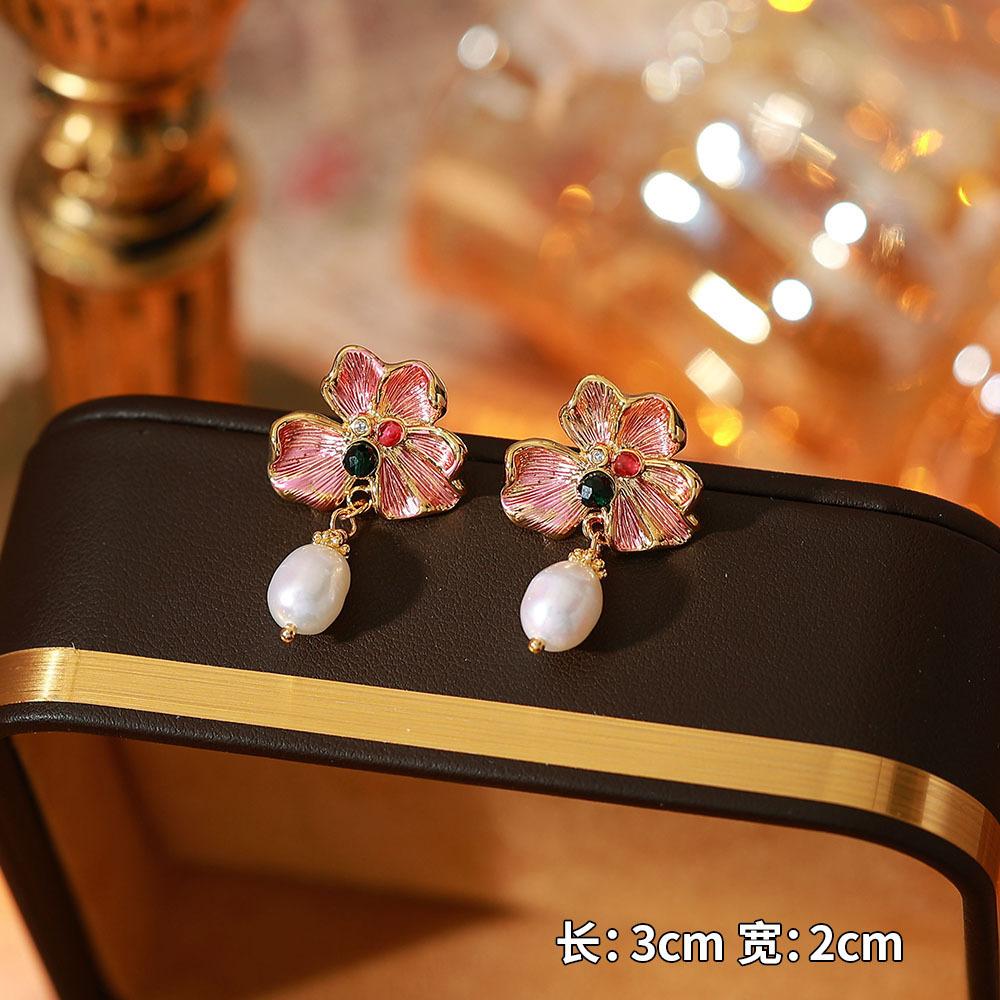 Ainibenni Original Design Enamel Painted Earrings for Women, Monet Garden Oil Painting Style Stud Earrings