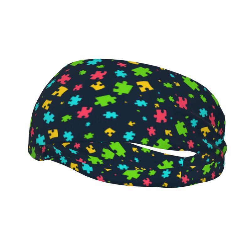 Autism Awareness Colorful Puzzle Pieces Sports Head Bands Sweatbands for Women Men Elastic Exercise Headband for Fitness Running