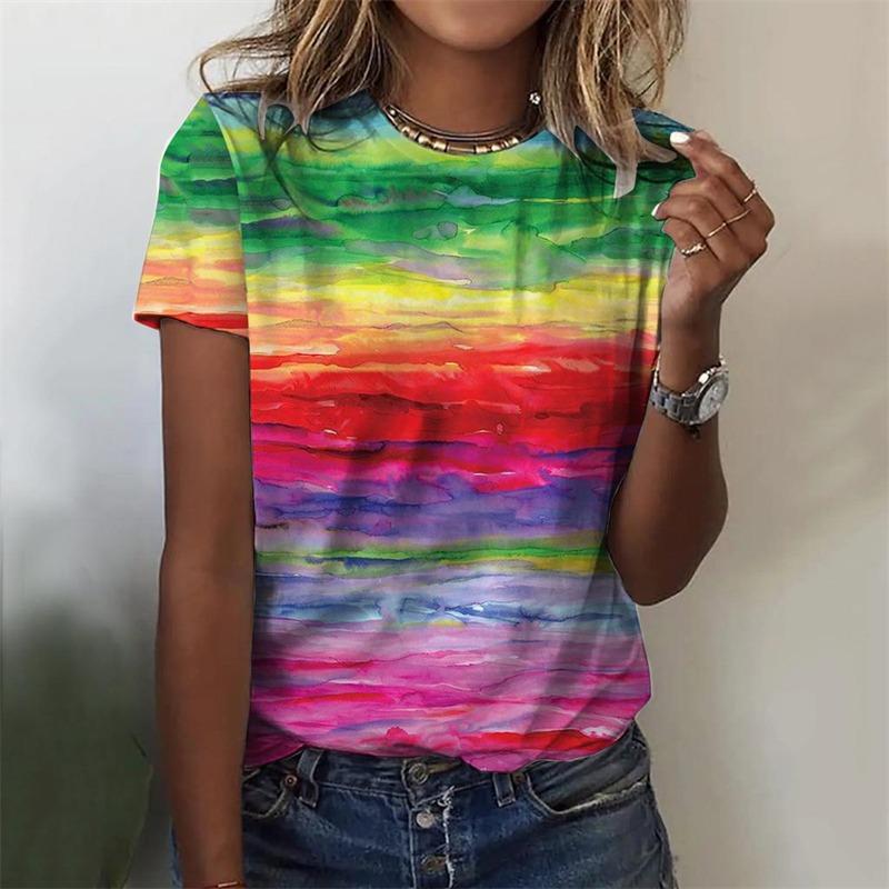 Mode Bunte Schuppen T-Shirts 3D-Druck Damen Neues O-Ausschnitt Kurzarm T-Shirt Streetwear Harajuku Y2k Tees Top Damenbekleidung