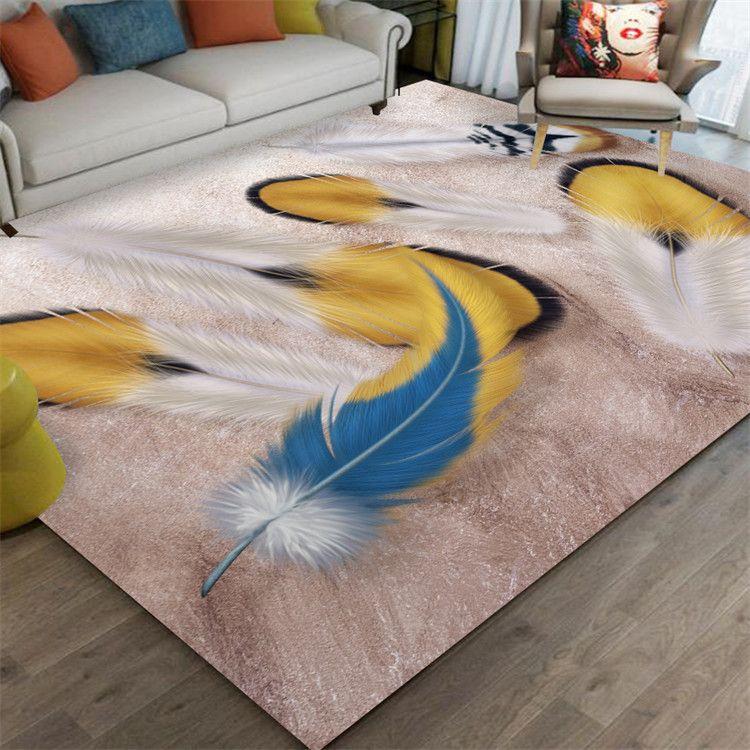 Feather Print Floor Mat Living Room Large Area Anti-Slip Carpet Bedroom Room Bedside Blanket Home Decor