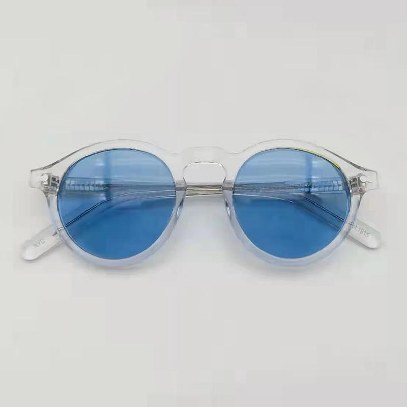 Óculos de Sol Johnny Depp Homem Lemtosh Redondo Polarizado Óculos de Sol Mulher Marca de Luxo Armação Vintage de Acetato Sombra de Piloto No Box claro azul