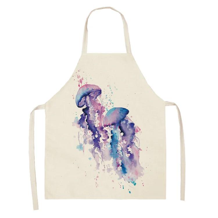Ocean Animal Whale Jellyfish Pattern Cleaning Aprons Home Cooking Apron Cooking Linen Bibs Waist Baking Kitchen Aprons Delantal