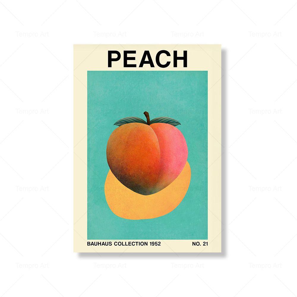 Retro Vegetable Fruit Kitchen Poster Onion Garlic Peach Bauhaus Inspired Botanical Print Canvas Painting Dinning Room Wall Decor