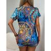 3D Digital Women's Blue Gold Ethnic Style Geometric Tie Dye T-shirt Retro Niche Design Sense Top for Spring and Summer