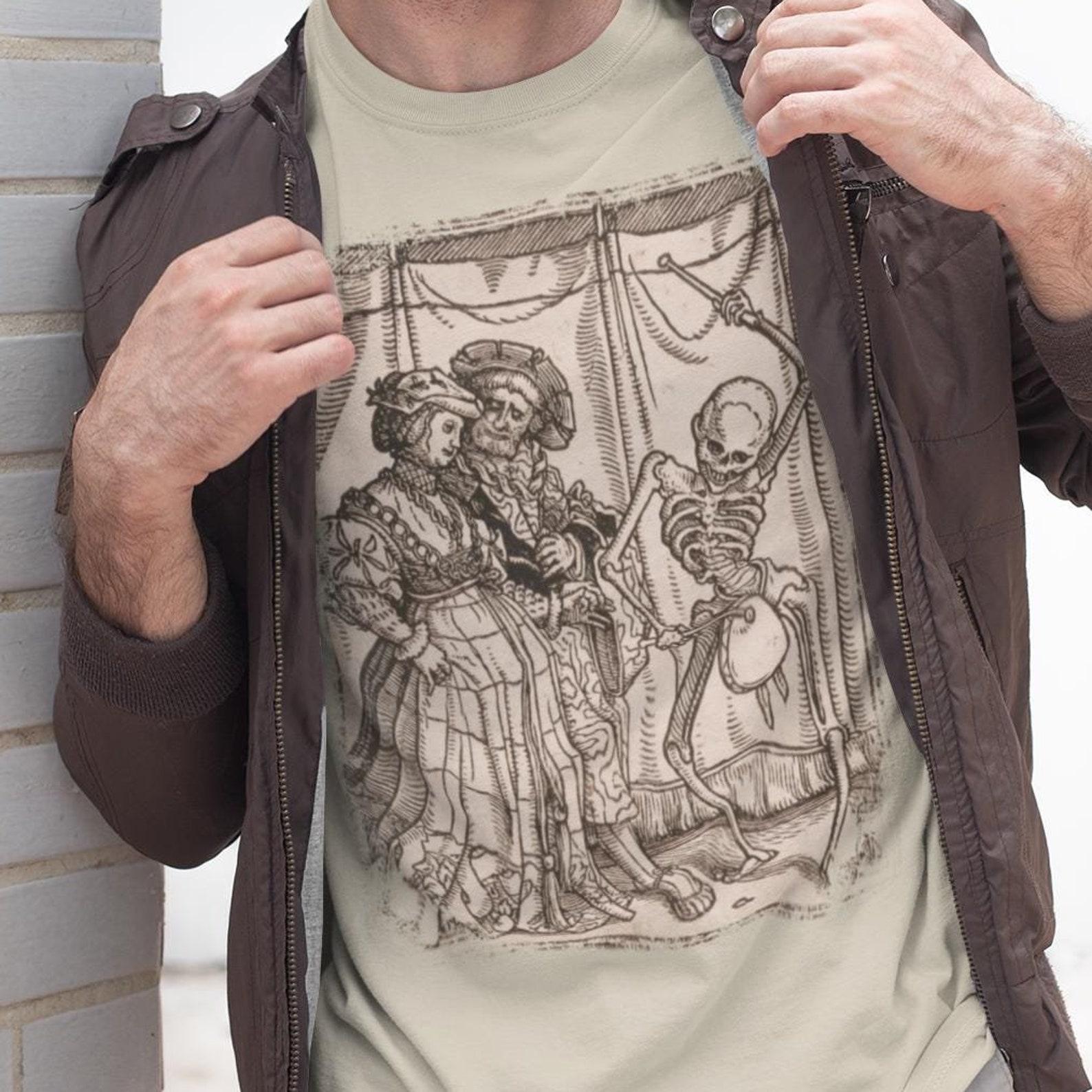 The Dance of Death by Hans Holbein the Younger T-Shirt: Iconic Engraving Print Gift for Art Lovers, Famous Painting Shirt L