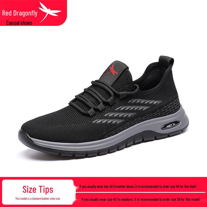 Red Dragonfly Men s Spring 2025 Mesh Knit Casual Sports and Travel Shoes - Breathable 42 чёрный