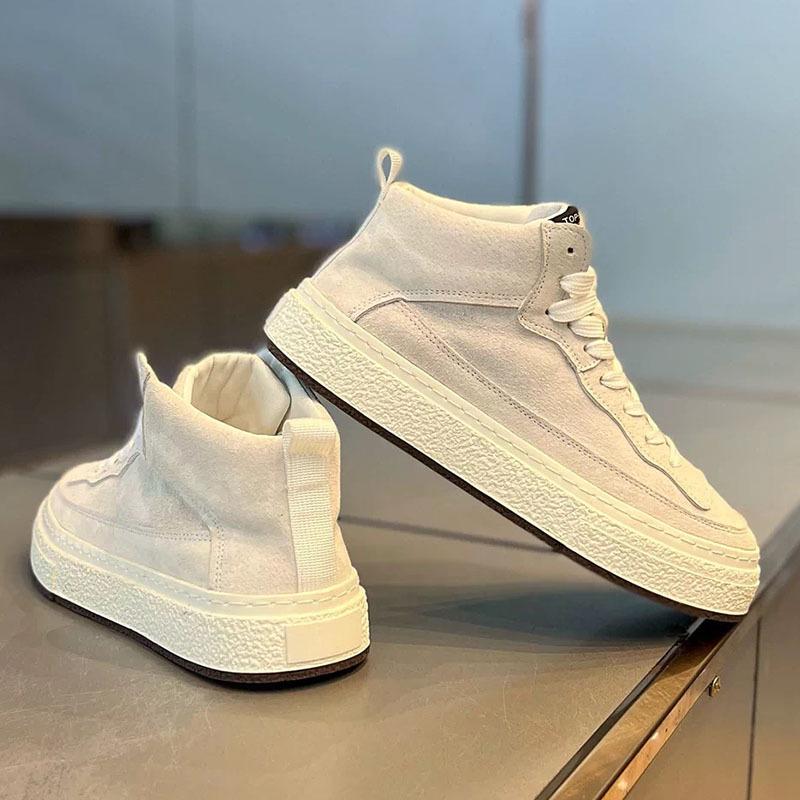 Autumn new leather velvet warm skateboard shoes casual high shoes dnh