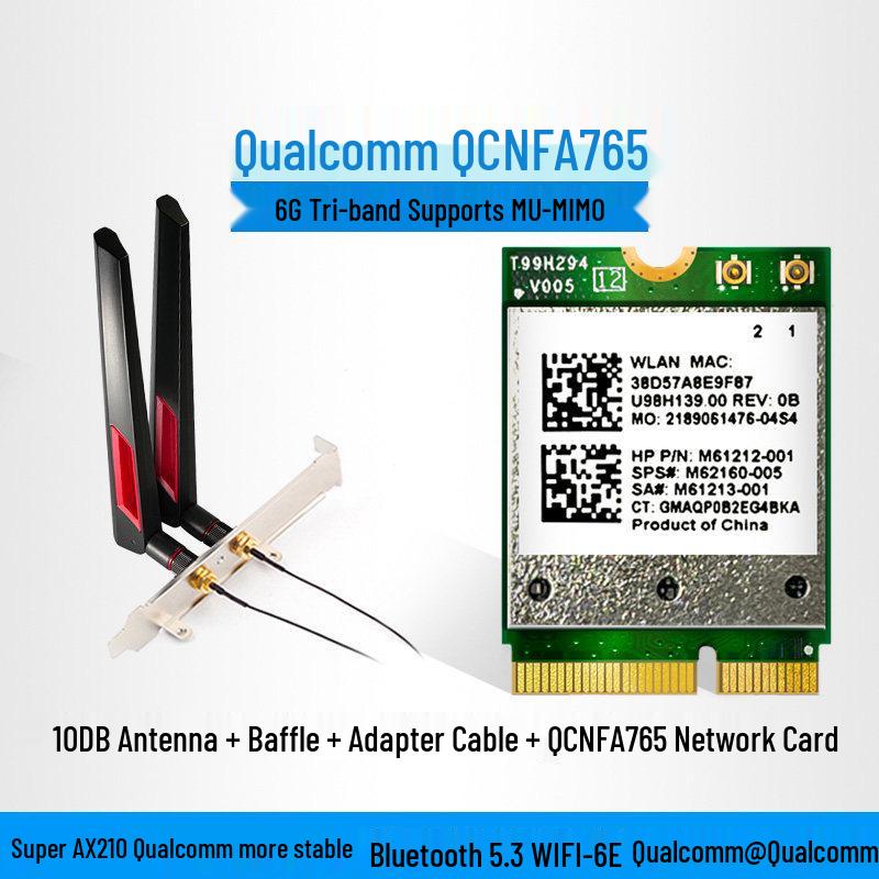 Qualcomm QCNFA765 WiFi 6E Network Card with Bluetooth 5.3 for Laptops & Desktops (Dual-Band 5G, Ultra AX210).