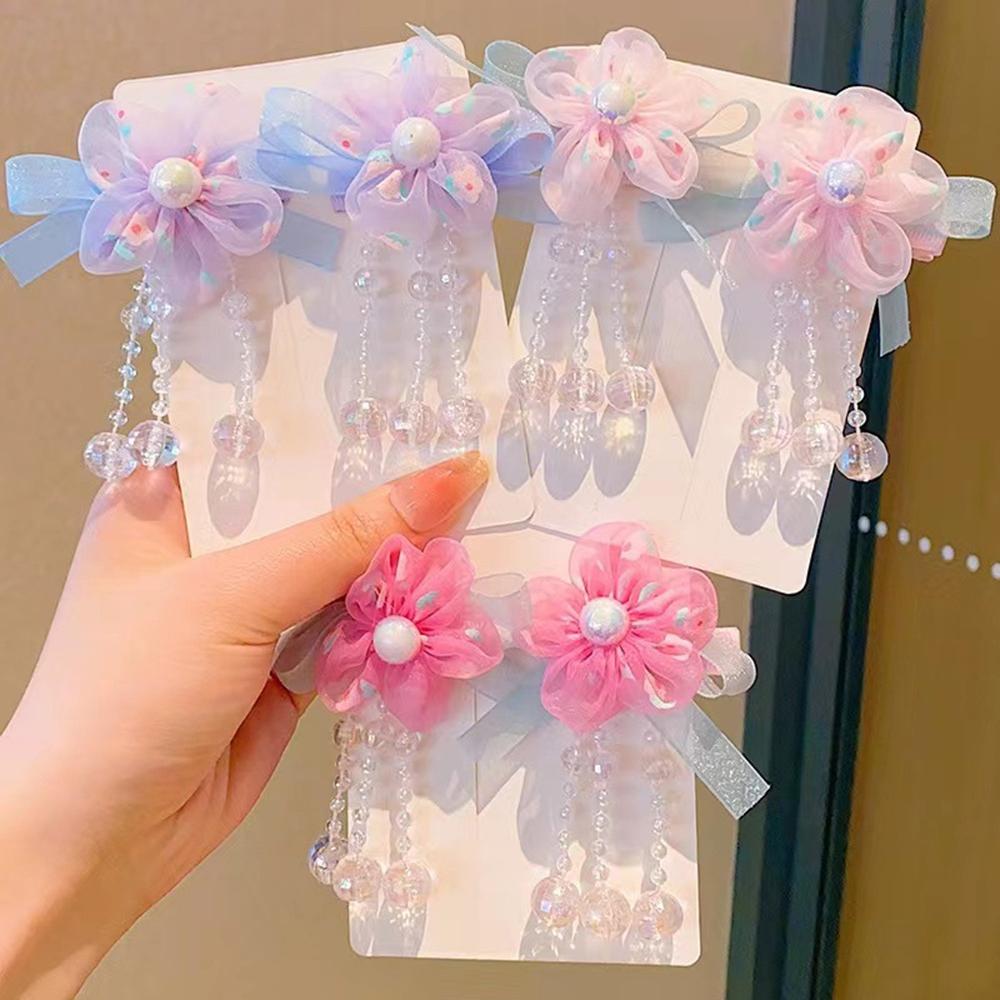 Children's Hanfu Headdress Flower Tassel Ancient Style Clip Hair Accessories Chinese Style Little Girl Tassel Girl Hairpin