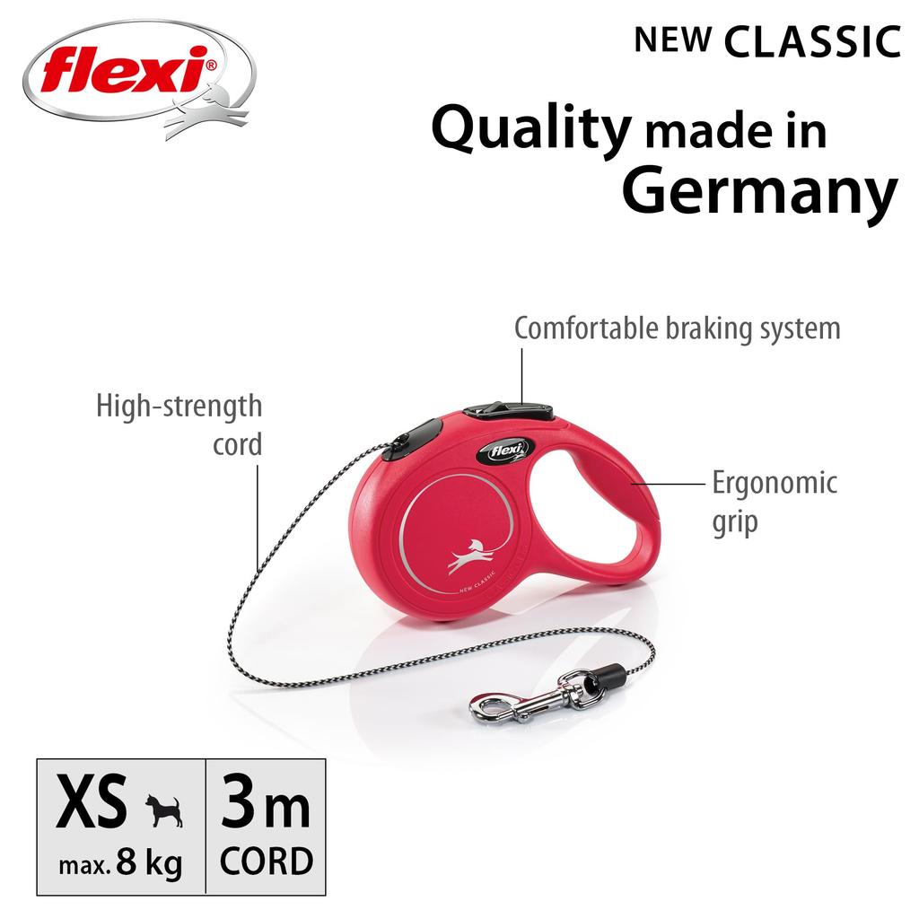 Flexi New Classic Tape XS (Under 12kg), 3m, Red [Dog Lead]