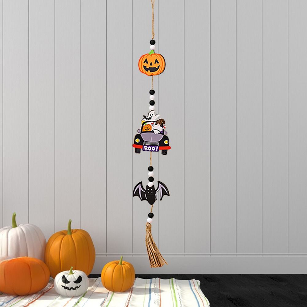 With Tassels Halloween Wooden Beads Pendant Long Pumpkin Beads Pendant  Halloween Decor