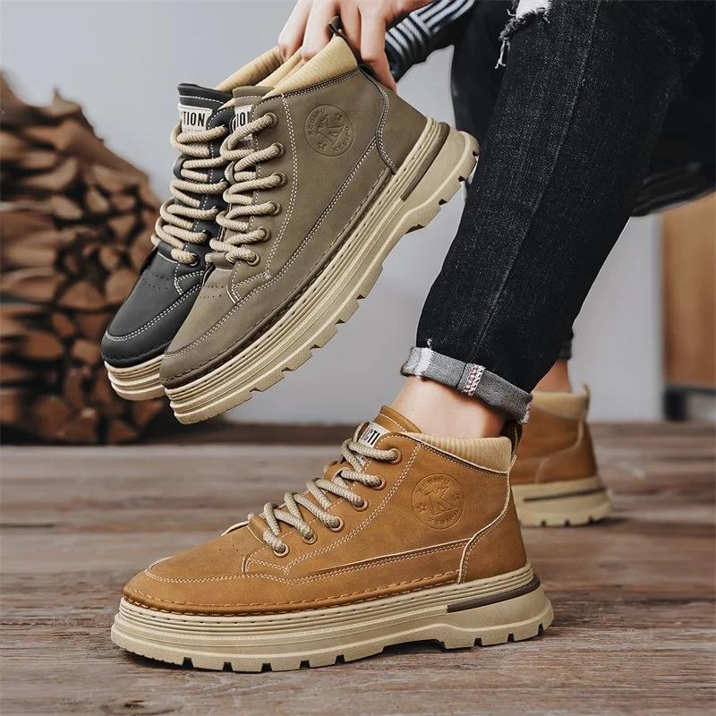 Fashion Fashion Men's Boots High Top Casual Sports Shoes for Men Designer Anti-Slip Ankle Boots Outdoor Thick Sole Men Working Boots New