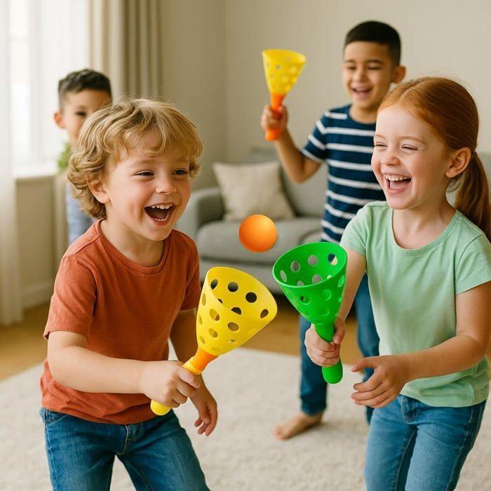 Balení 4 kornoutů na vystřelování míčků 19 cm Dovednostní hra pro děti se 6 míčky v balení Náhodná barva