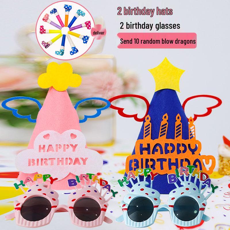 First Birthday Party Glasses & Hats Set for Boys and Girls - Cake & Photo Props