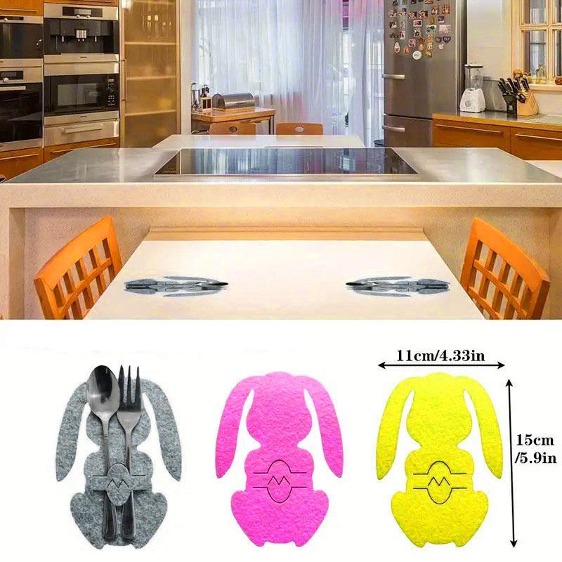 12Pcs/Set Nonwoven Forks Knives Place Mat Colorful Rabbit Placemat For Happy Easter Party Table Decoration Table Setting Supply