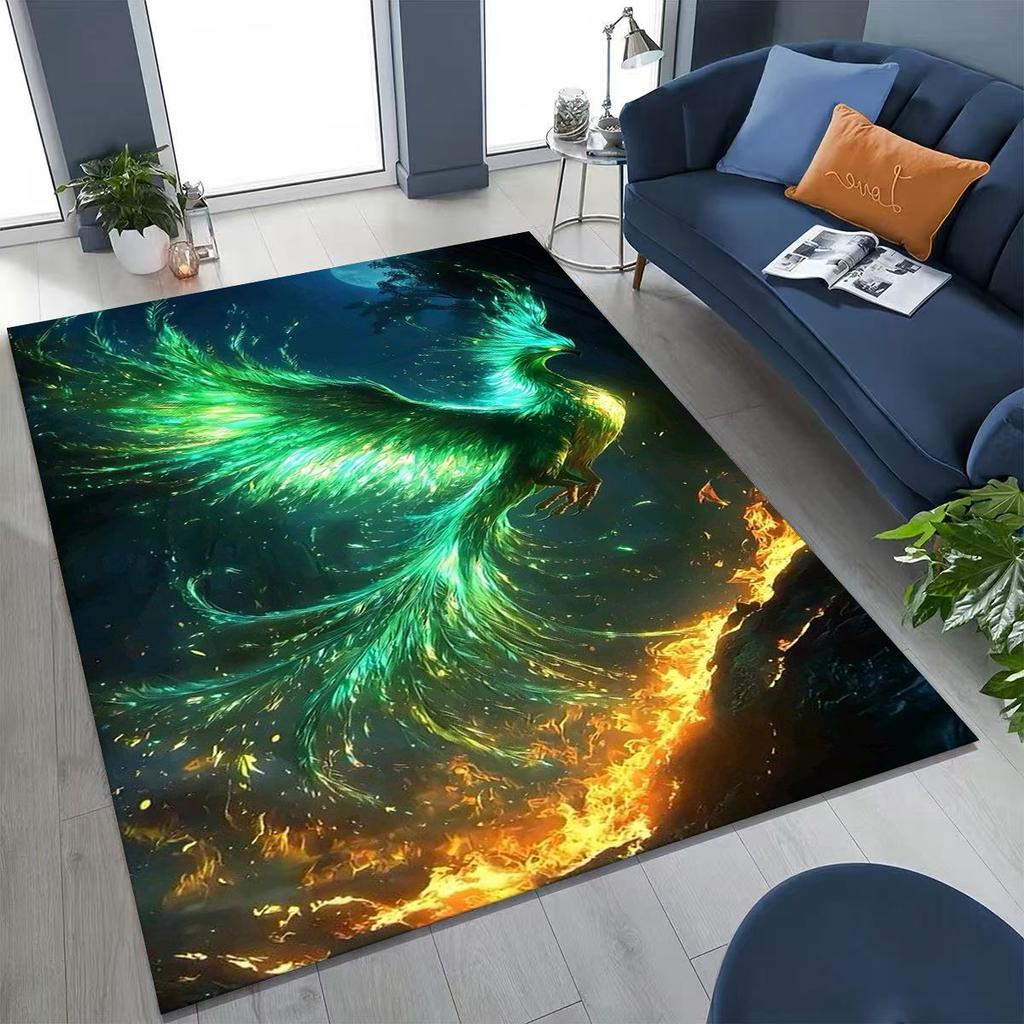 Colorful Rebirth Fire Phoenix Divine Bird Rug for Bedroom Living Room Sofa Home Doormat Decor, Large Kid Play Non-slip Floor Mat