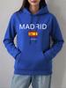 Madrid Spain Flag Printing Hoodies Women Autumn Winter Fleece Warm Sweatshirt Basics Pocket Pullover Casual Loose Womans Clothes