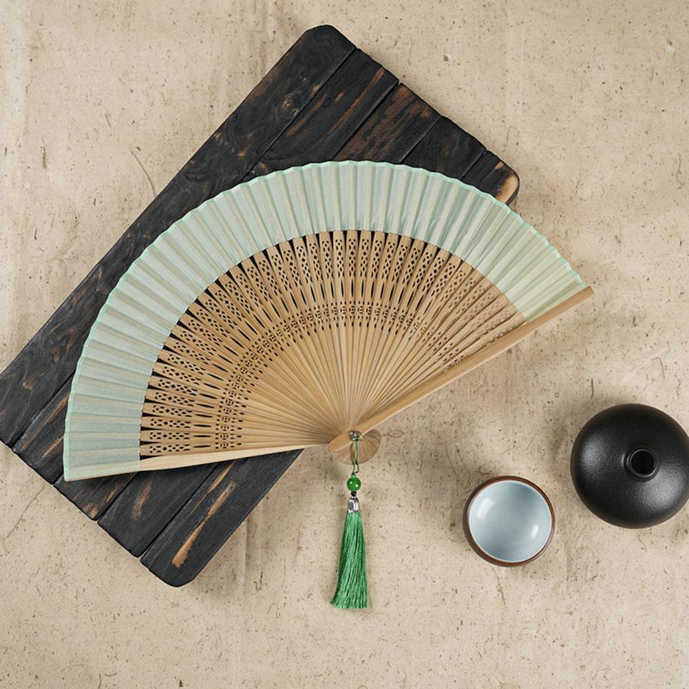 Women Folding Fan Chinese Style Dancing Fan Tassels Bamboo Carving Handle Handheld Performance Fan Photo Prop abanico de mano