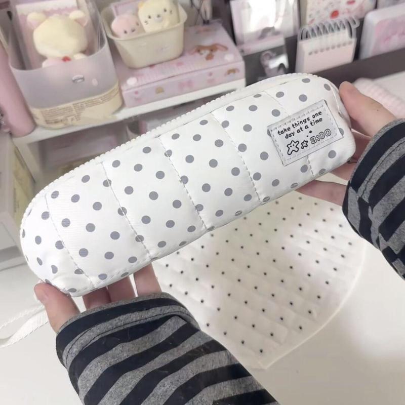 Minimalist Polka Dot Design Pencil Case Large Capacity Portable Multi Functional Pen Bag Stationery Bag Student Gift