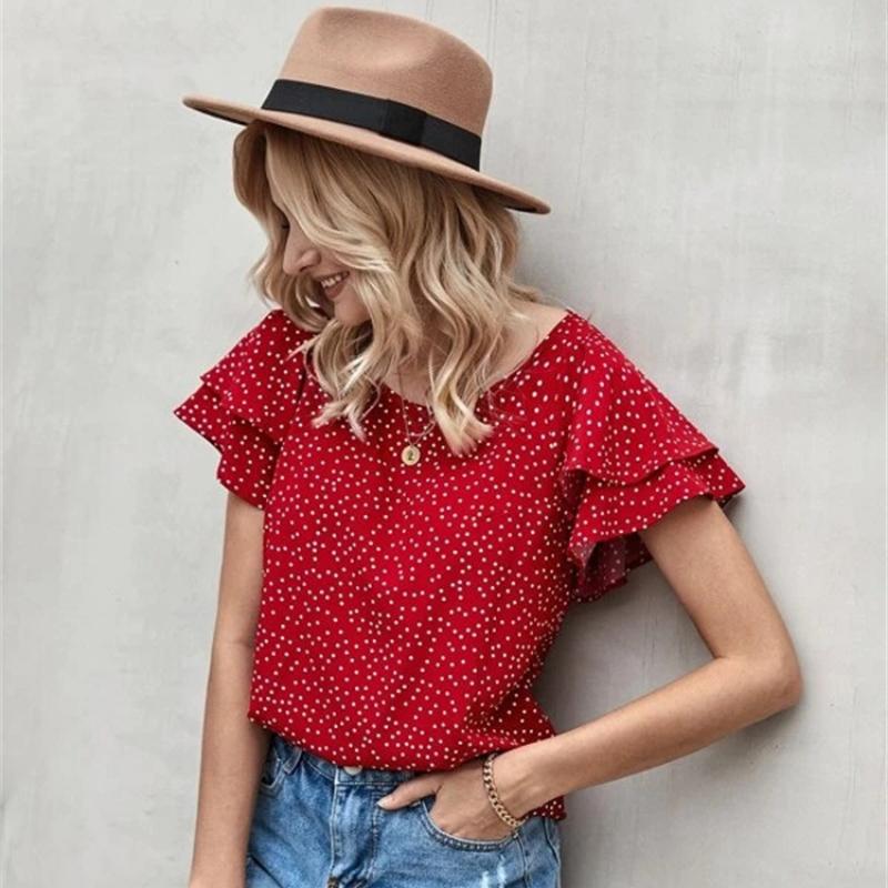 Damenmode Polka Dot Kurzarm T-Shirt Damenbekleidung