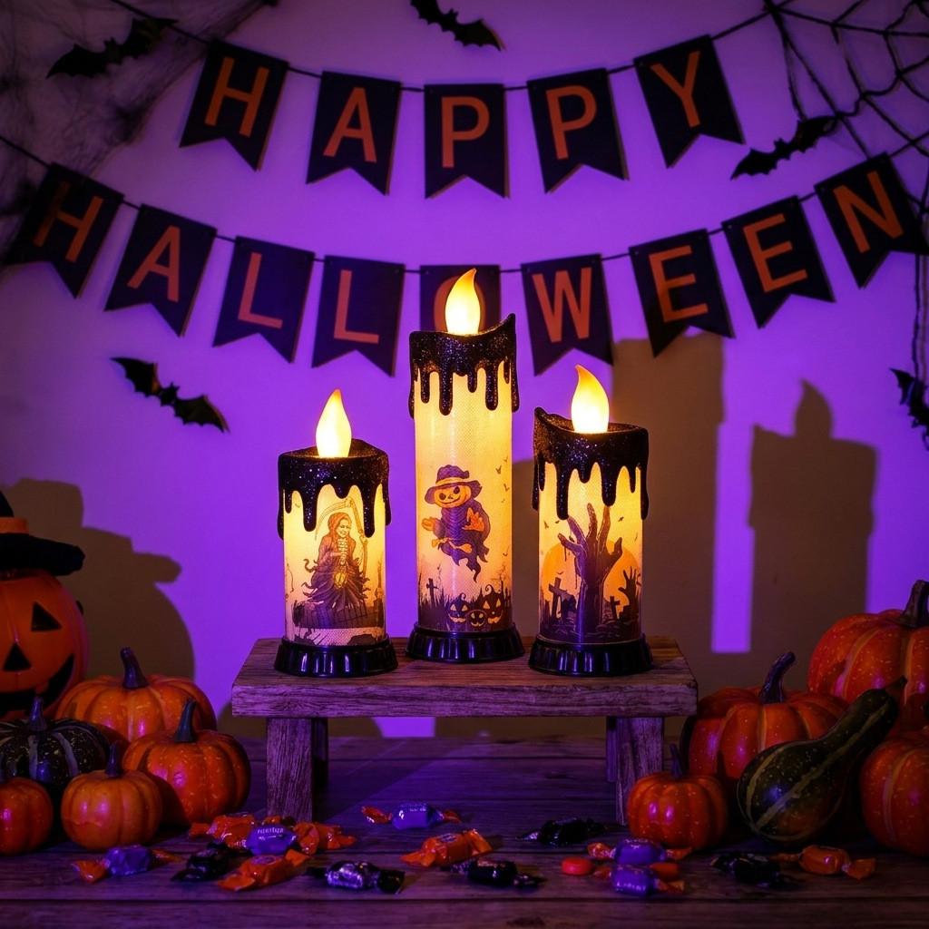 Halloween Decor Electronic Candle With Ghost Hand For Spooky Atmosphere