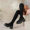 Over The Knee Thigh Boots Fashion Round Toe Suede Platform Non-Slip Block Heel Skinny Boots
