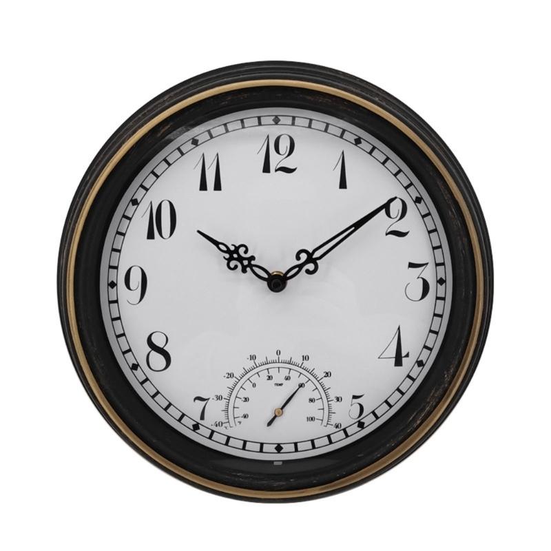 

12inch Retro Wall Clock Thermometer Decorative Clock Ornament Supplies for Home Bedroom Dormitory Decoration 1