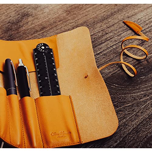 Dom Teporna Genuine Leather Roll Pen Case, Italian Leather, for Men and Women, Stylish Pencil Case, Roll, Leather, Stationery, for Working Adults and