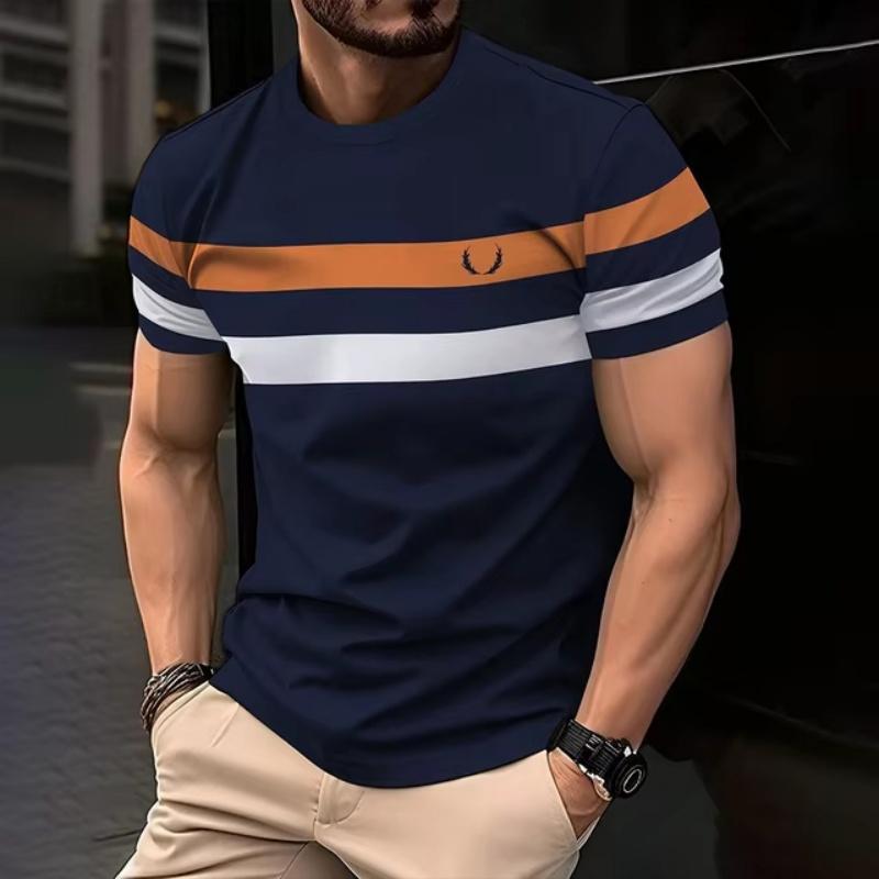 3D-Druck Bunte Streifen T-Shirt Für Männer Colorblock Muster Kurzarm-T-Shirts O-Ausschnitt T-Shirt