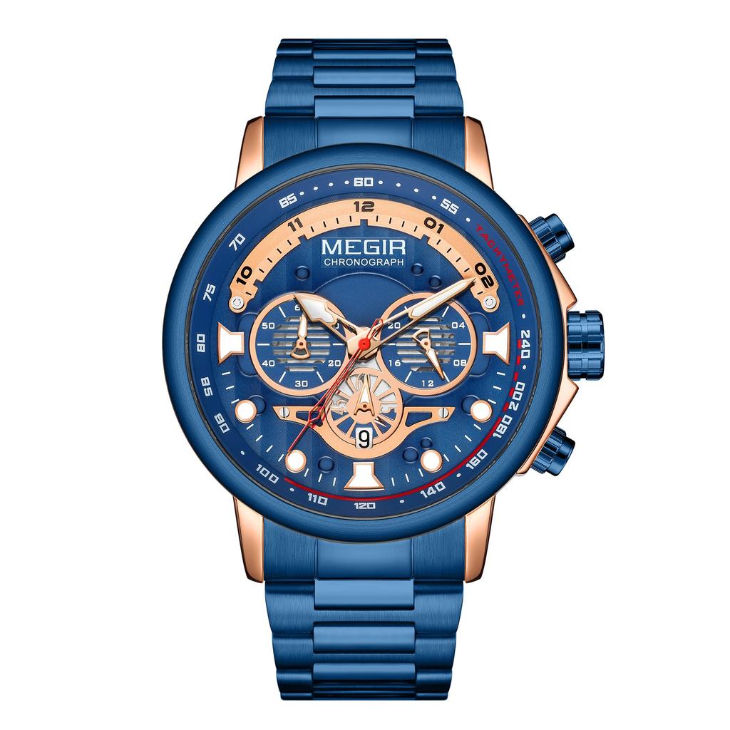 MEGIR 48MM Big Dial Men Watch Luxury Stainless Steel Waterproof Luminous Quartz Chronograph Sport Wristwatch Male Clock Reloj Hombre 2223
