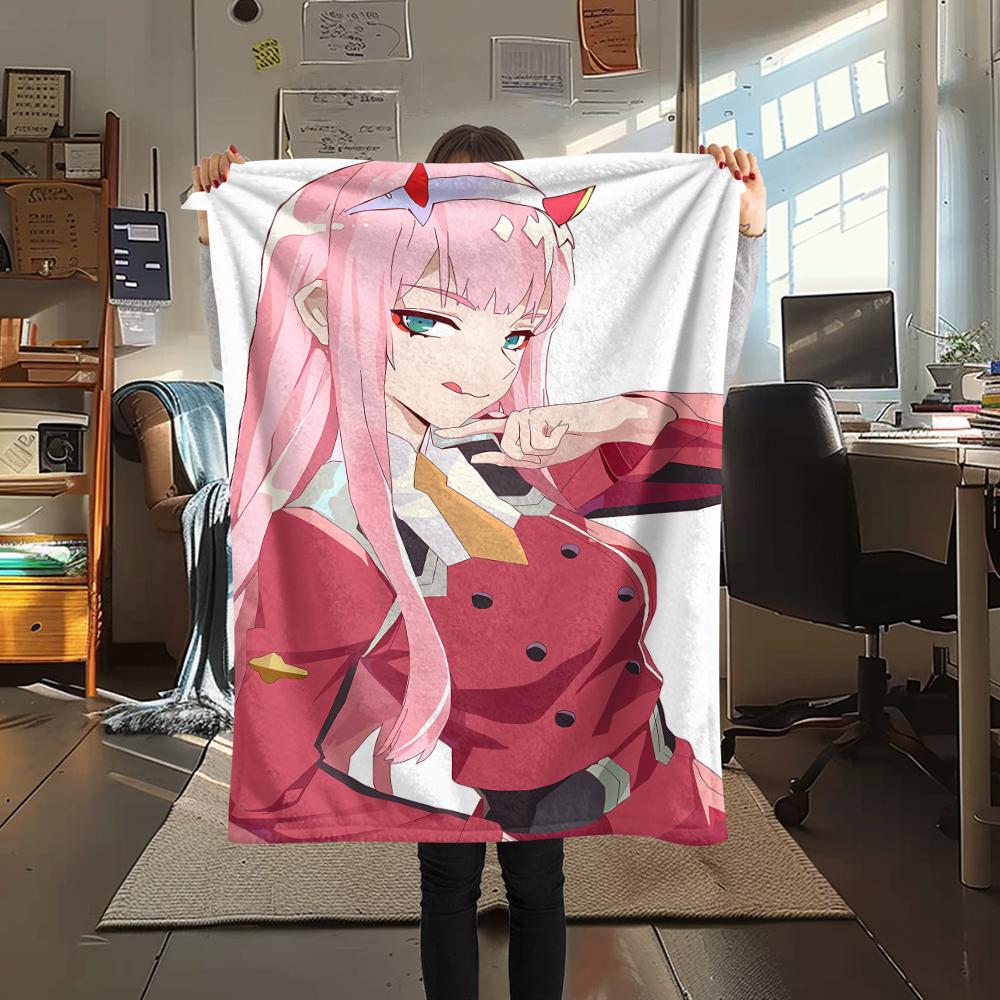 1PC DARLING In the FRANXX Zero Two Print Flannel Blanket, High Quality All Seasons, Home Decor, Warmth and Comfort, Perfect for Christmas Gifts