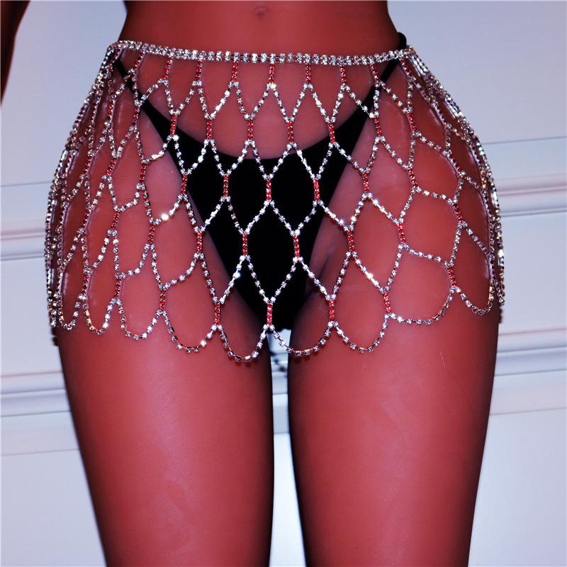 Tassel Belly Dance Wave Waist Chain, New Red Rhinestone Belt Sexy Water Crystal Body Chain Women'S Jewelry