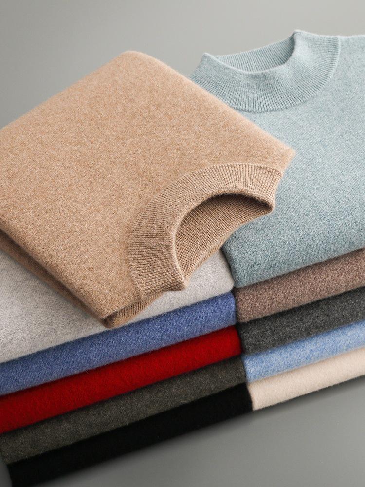 Men's Half-High Collar Wool Sweater - Thin, Warm Knitwear for Autumn/Winter