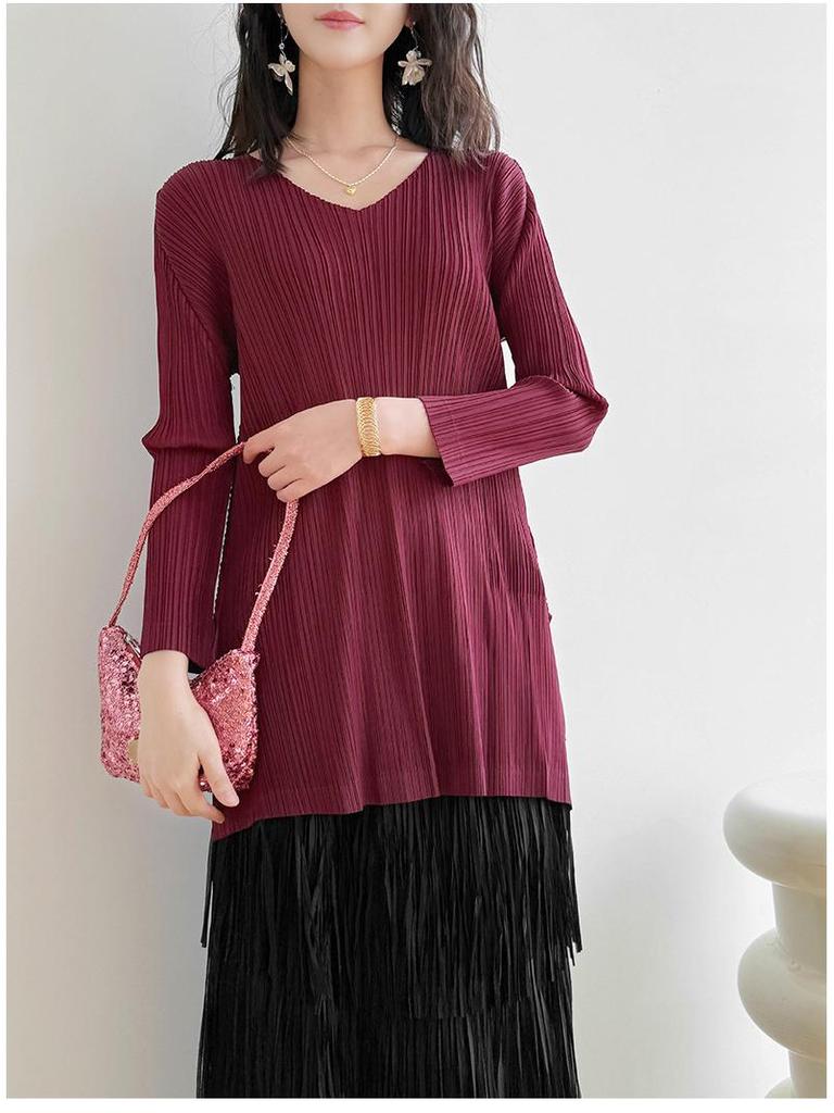 2026 Spring Miyake Pleated High-End Casual Mid-Length Top