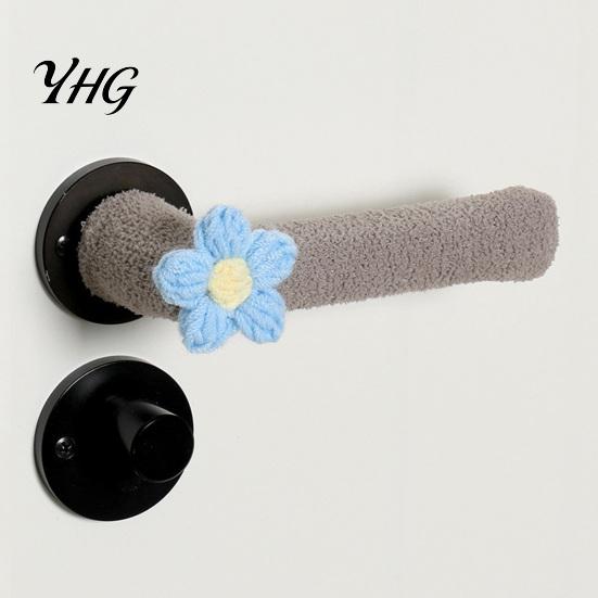 Door Handle Sleeve 2/4Pcs Flower Cover, Anti-collision Knob Protector, Anti-Static Easy Install Cover Anti-Freeze Lever for Home Office Bedroom Fabric