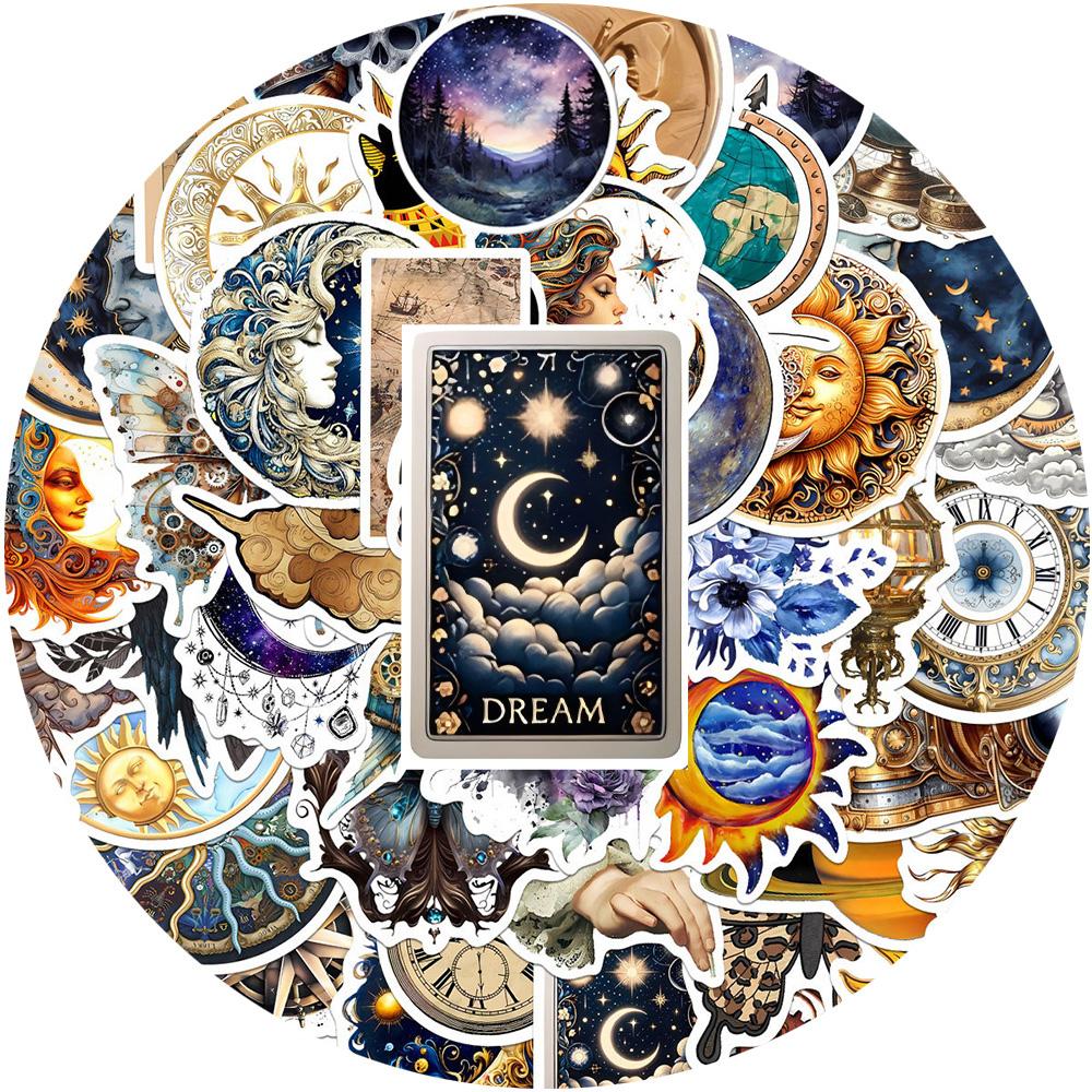 10/30/50pcs Aesthetic Astral Gothic Moon Graffiti Stickers for Laptop Phone Bike Skateboard Waterproof Retro Sticker Toys Gifts