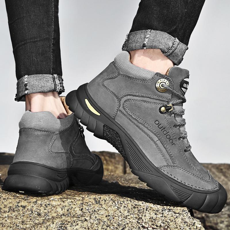 Outdoor Men's Boots Genuine Leather Casual Shoes Man Climbing Hiking Shoes Warm Winter Boots Men High Quality Platform Snow Boot