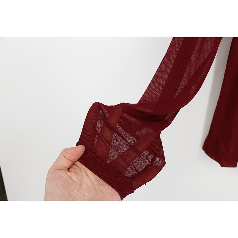 Women's Stretch Tight See-through Ultra-thin Sexy Mesh Bottoming Shirt Transparent Long-sleeved T-shirt Shirt