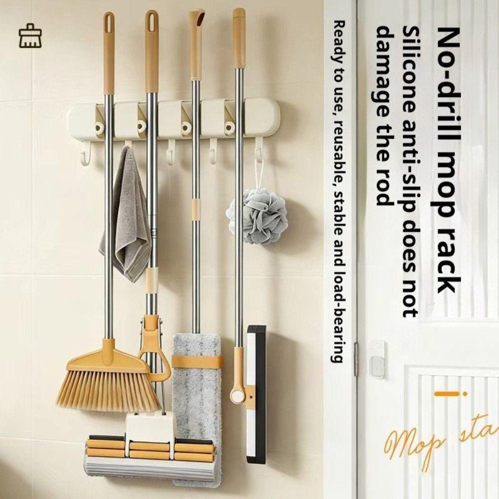 Wall Mounted Mop Clip Automatic Adjustable Mop Storage Rack New Mop Holder