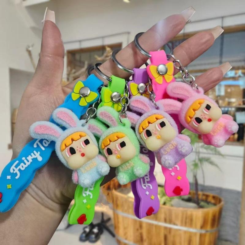 Creative Flocking Doll Keychain Student Bag Blind Box Cartoon Pendant Car Keychain Couple Bag Pendant