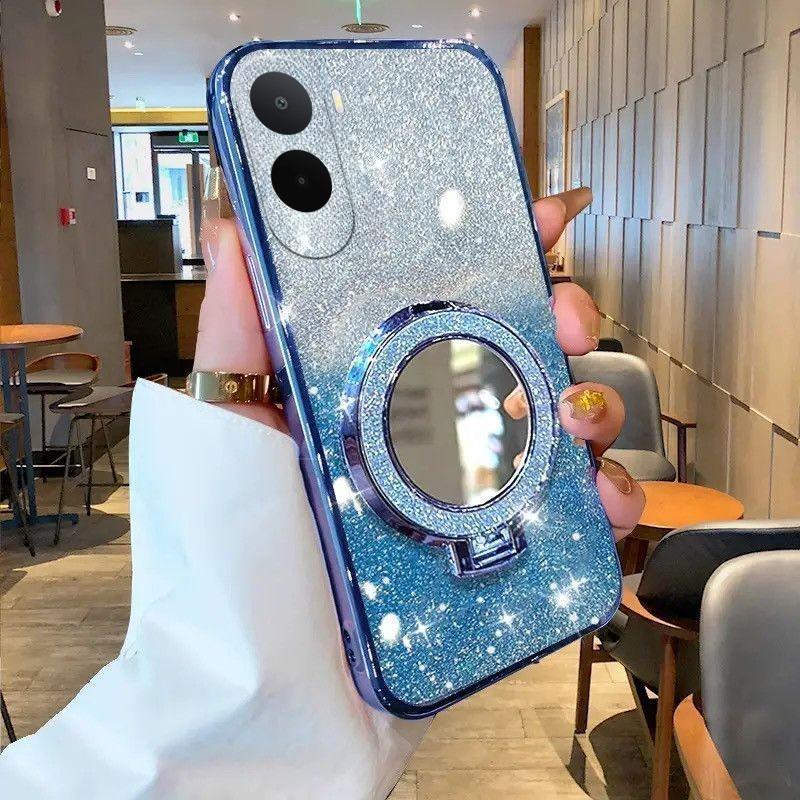 For Xiaomi Poco C81 Pro Case with Makeup Mirror Holder Stand Luxury Shiny Gradient Plating Glitter Slim for Xiaomi Poco C81 Pro Back Cover