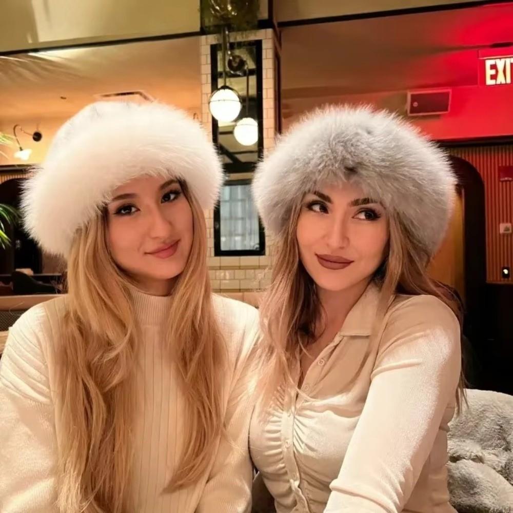 Fashion Headwear Fluffy Fur Winter Hat Solid Color Plush Fisherman Hat Thicken Cold Windproof Panama Cap for Women Girls