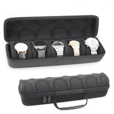 5-Slot Watch Travel Case Roll Soft Foam Pillows Hard Watch Box Storage Organizer Watch Case Fit Up To 61mm Face Size Watch