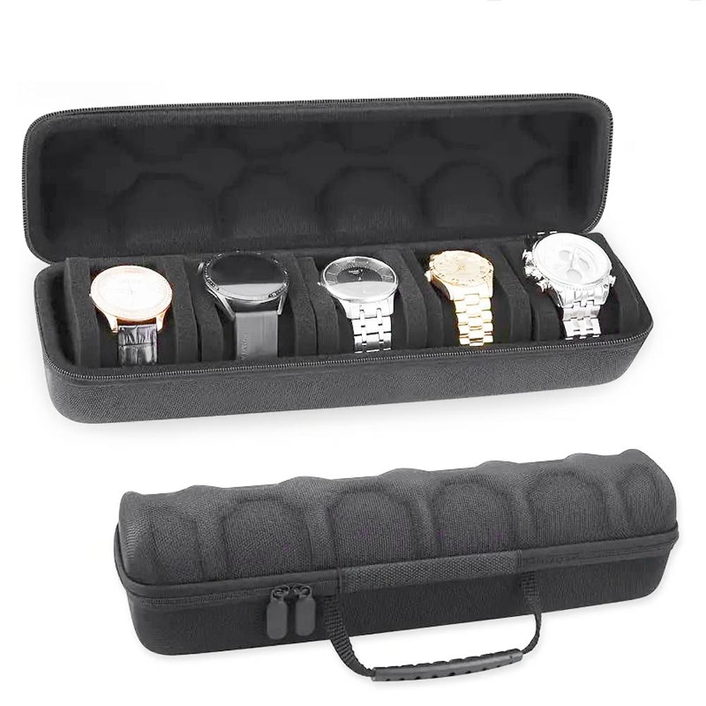 

5-Slot Watch Travel Case Roll Soft Foam Pillows Hard Watch Box Storage Organizer Watch Case Fit Up To 61mm Face Size Watch China Mainland