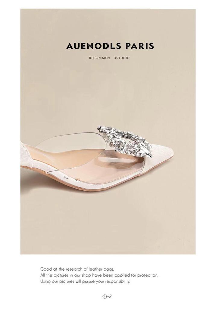 2025 Fashion Rhinestone Buckle Transparent Strap Pointed Toe High Heel Sandals for Women