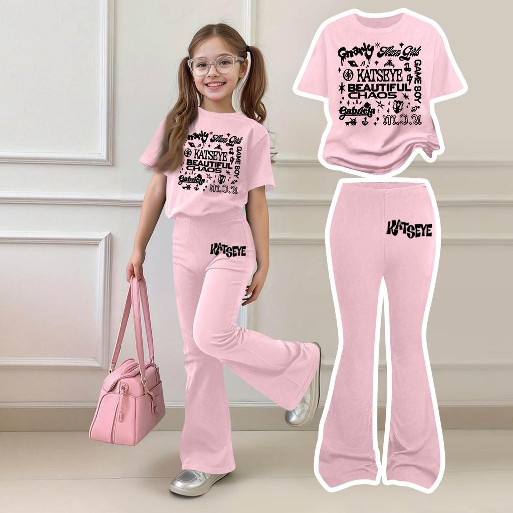 Girls Casual Short Sleeve Printed Outfit Set for Daily Summer Wear