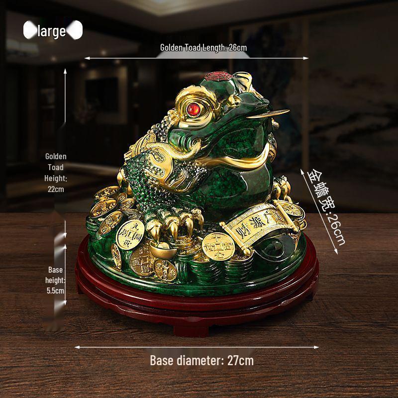 Large Golden Lucky Toad Figurine for Living Room, Office, or Wine Cabinet Decor